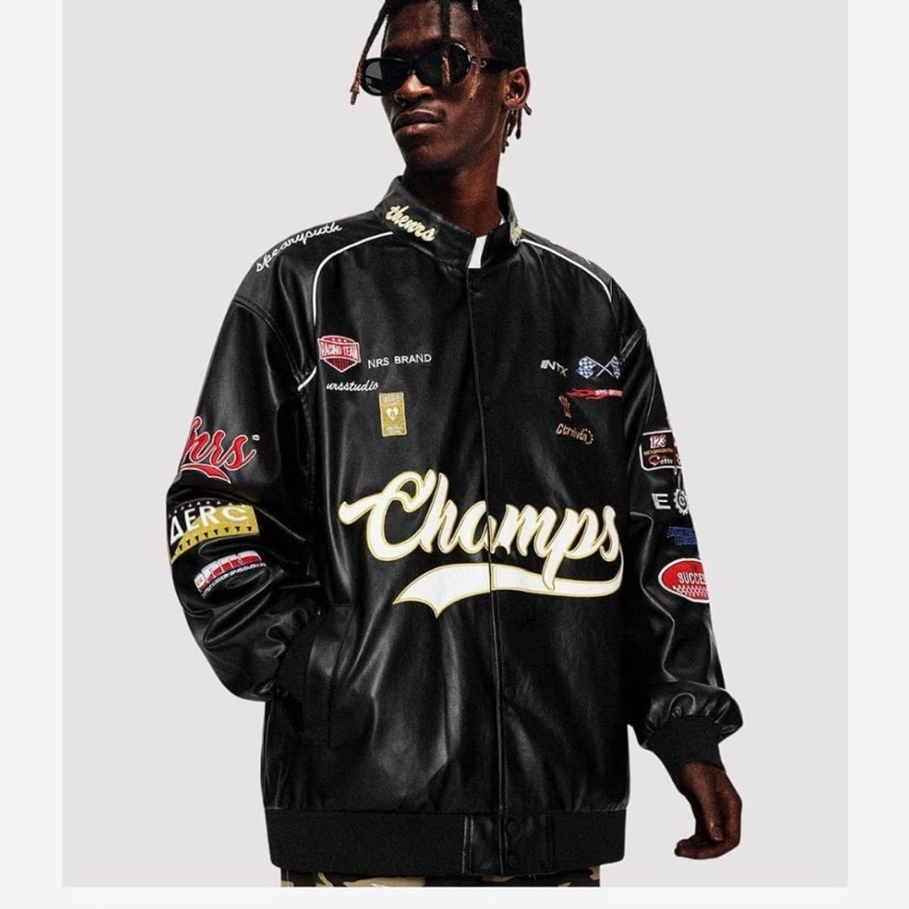 Aelfric Eden Black Varsity Bomber Jacket with Gold Embroidery - Picture 3 of 6